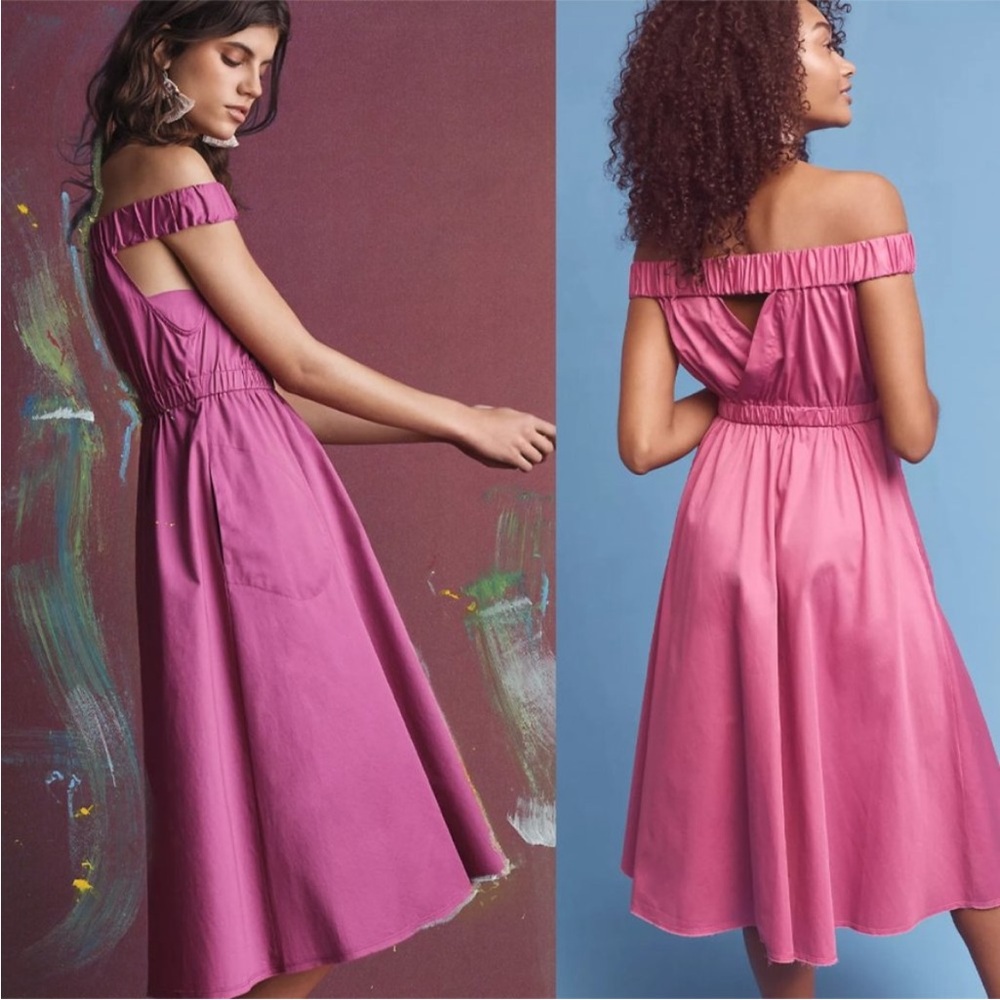 NWT Anthropologie Maeve Mona Fuschia Pink Midi Dress